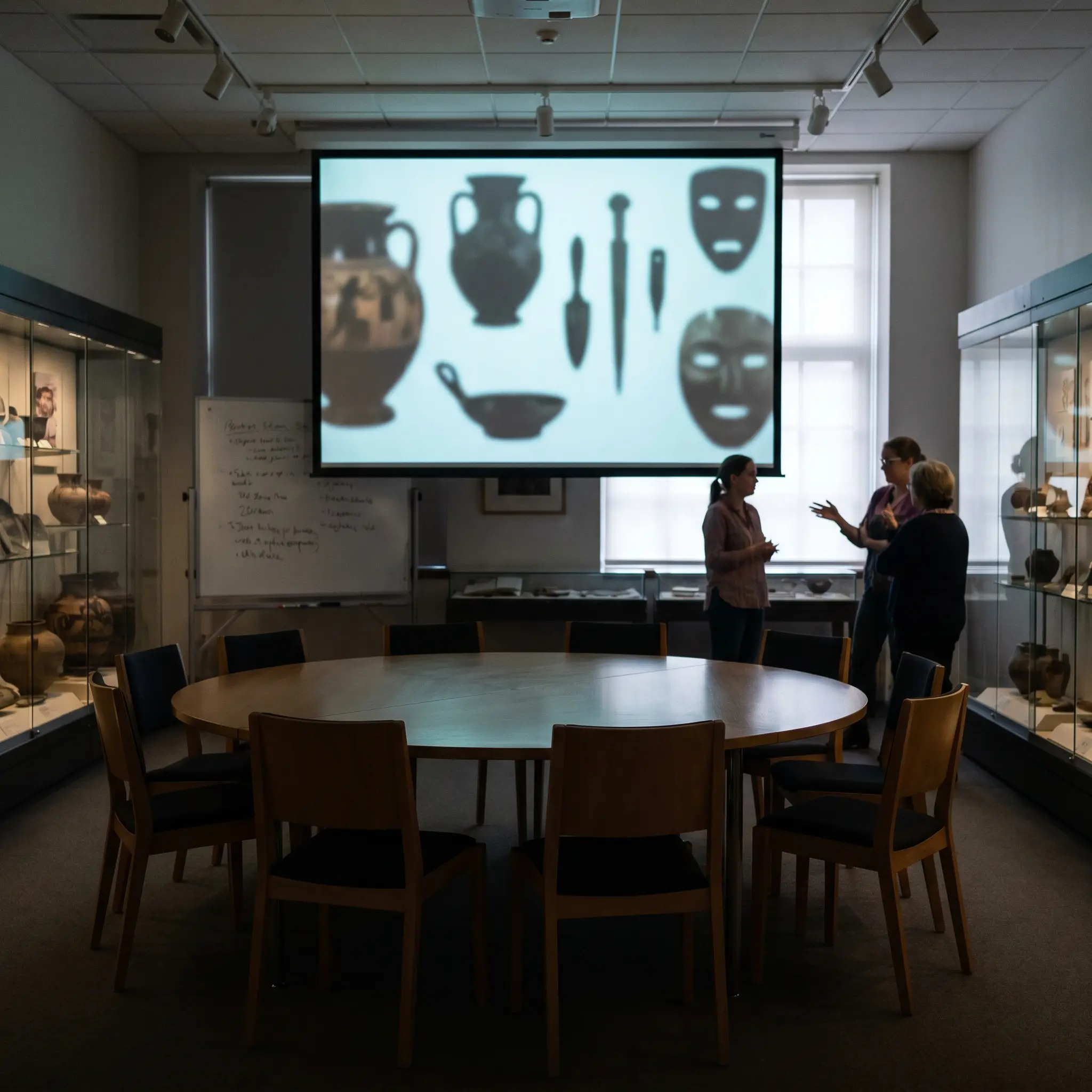 Ethics classroom prepared for a discussion about historical artifacts