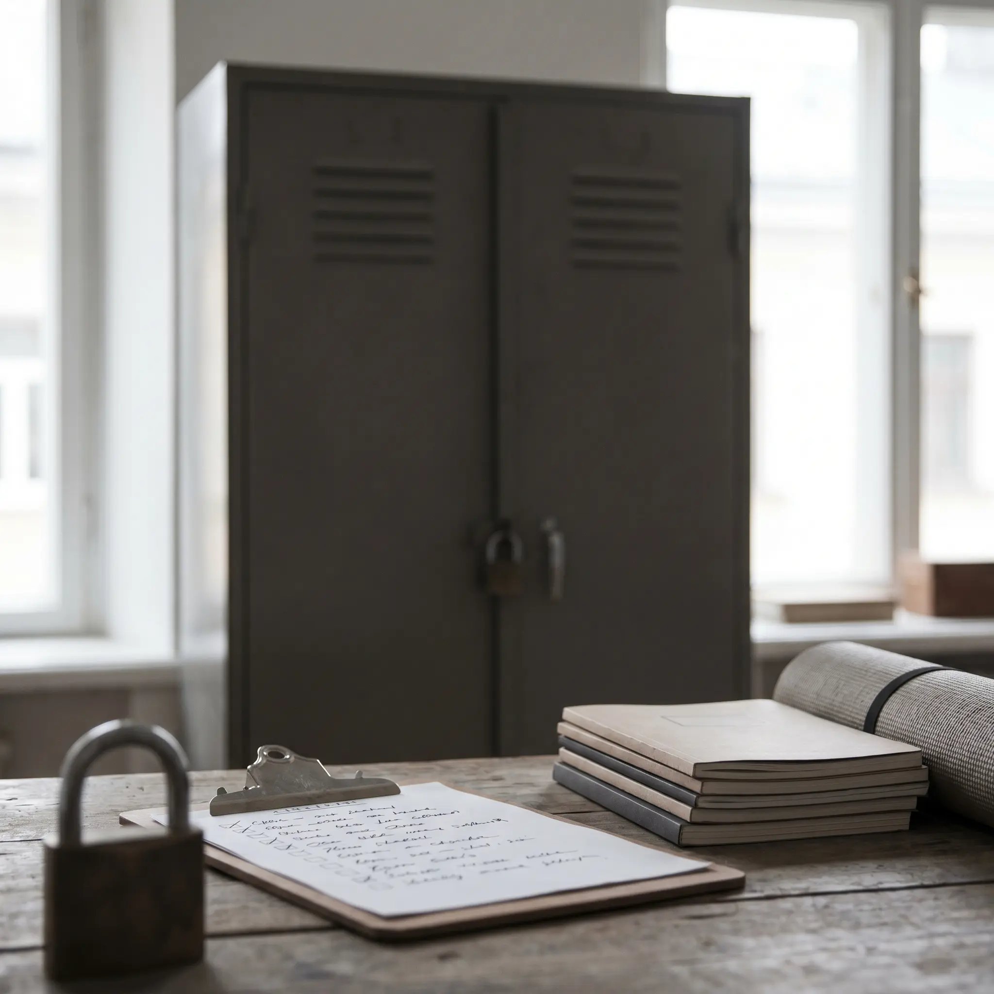 Locked cabinet and prevention checklist representing secure storage principles